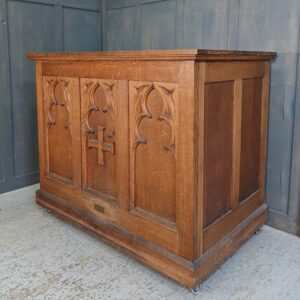 Vintage 1930's Carved Oak Gothic Oak Altar with Castors from St Pauls Great Yarmouth (SOLD)