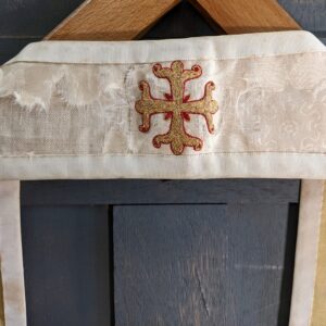 Beautifully Embroidered Vintage Cream Silk Damask Stole with Bullion Floral Design Project (SOLD)