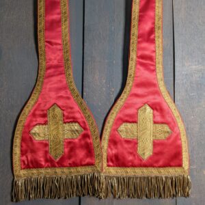 Top End Antique Red Silk Bell-Bottom Church Stole with Heavy Bullion Tassels (SOLD)