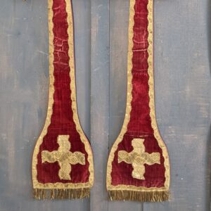 Fine Antique Red Silk Stole with Applique & Bullion Thread Fringe (SOLD)