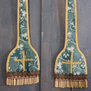 Unusual Vintage Green & Gold Stole with Cross & Fringe (SOLD)