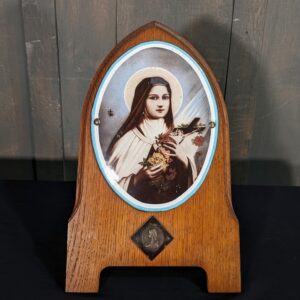 Vintage Oak Framed Enamel of St Therese of Lisieux 'The Little Flower' circa 1930 (SOLD)