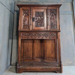 Religious Medieval Style Vintage Gothic Carved Oak Court Cupboard (SOLD)