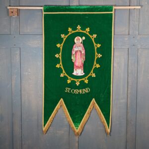 Vintage Embroidered St Osmund Forest Green Velvet Hanging Banner (SOLD)