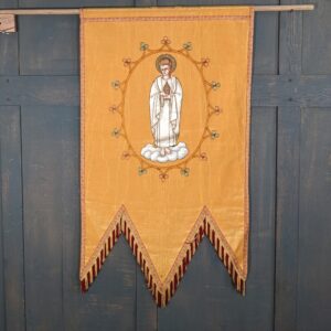 Embroidered Vintage Yellow Silk & Bullion Banner Hanging Depicting St Stephen (SOLD)