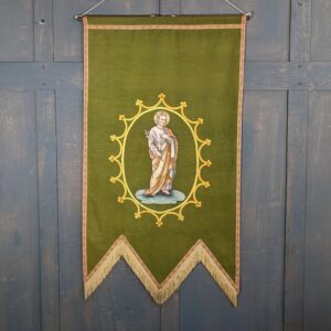 St Anthony of Padua Silk & Bullion Applique Green Cotton Banner Hanging (SOLD)