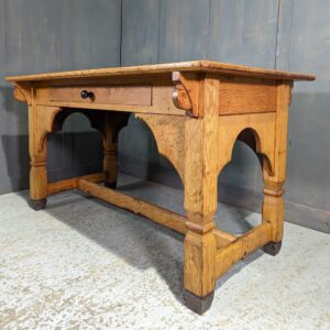 Gothic Styled Antique Pale Oak Communion Hall Table from Sparkhill Methodist Church with Drawer (SOLD)