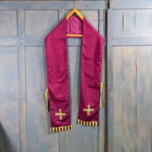 Large Lenten Preaching Stole in Purple with Crosses & Fringe