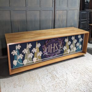 Fantastic Pure 1960's Vintage Large Hardwood Altar Table with Embroidered Front Panel (SOLD)