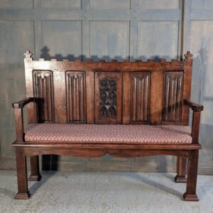 Carved Oak Vintage Gothic Settle Monks Bench (SOLD)