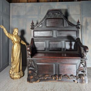 Large Unworldly 19th Century Mahogany Gothic Ecclesiastical Monks Bench Hall Settle (SOLD)