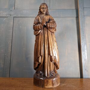 Early 20th Century Larger Size Oak Carved Religious Statue of Virgin Mary Praying (SOLD)