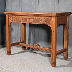 Nicely Made Carved Vintage Oak Communion Table Small Altar 'This do in Remembrance of Me' (SOLD)