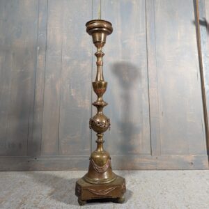 Antique French Brass & Copper Large Church Paschal Candlestick with Pricket (SOLD)