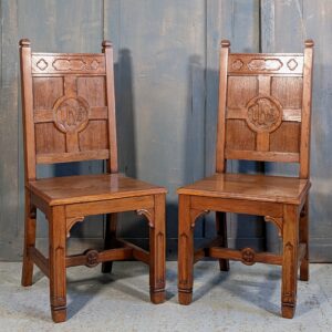 Pair of Vintage Carved Oak Minister's Chairs from West Runton Methodist Church (SOLD)