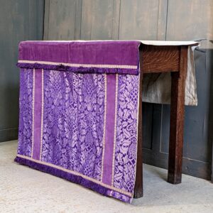 Vintage Purple Wippell Linen & Silk Damask Small Altar Frontal Cloth with Fringing (SOLD)