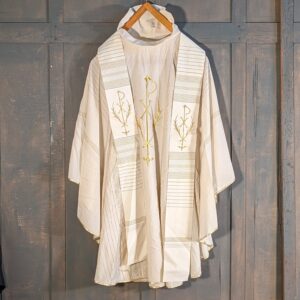 Contemporary 'PAX' Gold & White Cotton Chasuble with Four Stoles (SOLD)