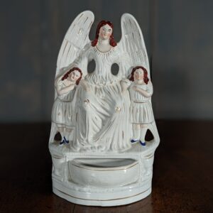 Religious Staffordshire Fairing Holy Water Stoop of a Large Angel with Two Children (SOLD)