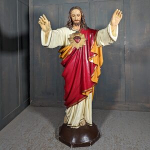 Large Antique Sacred Heart Religious Statue Christ the Redeemer with Glass Eyes (SOLD)