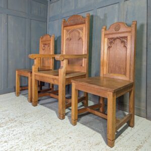 Set of Three Large & Imposing Mid Century Gothic Clergy Chairs (SOLD)