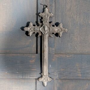 Curious French Gothic Pewter Hanging Cross (SOLD)