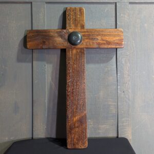 Contemporary French Dark Pine & Steel Decorative Church Cross (SOLD)