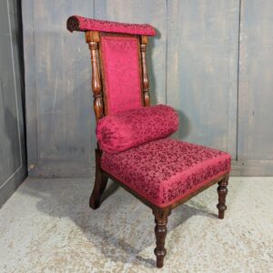 Very Nice Antique French Walnut Prie Dieu Chair Recently Reupholstered in Crimson Damask (SOLD)