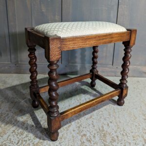 Solid Good Quality Oatmeal Damask Upholstered Barley Twist Oak Piano Stool (SOLD)