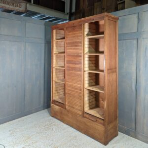 Giant Mid-Century 3 Compartment Oak Tambour Bookcase Storage Unit (SOLD)