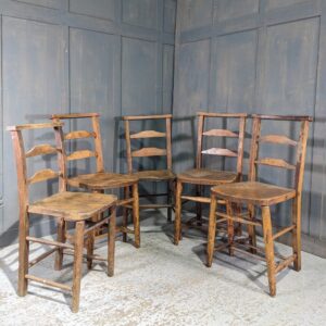 Harlequin Set of 5 Double Pilgrim Ladderback Antique Chapel Church Chairs (SOLD)