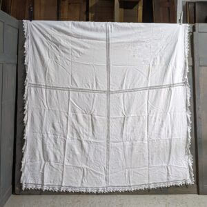 Beautiful Large Embroidered White Vintage Linen Altar Cloth with Fringe (SOLD)