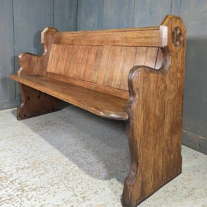 Eccles Antique Solid Oak Church Chapel Pews Benches with Carved Gothic Quatrefoils (SOLD)