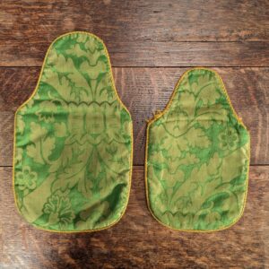 Nearly Matching Pair of Antique Green Silk Church Collection Pouches (SOLD)
