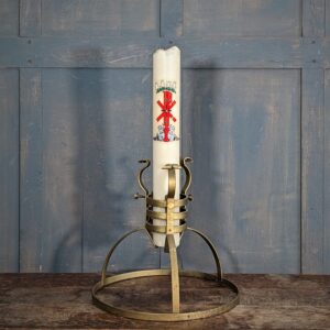 Large Squat Gold Painted Steel Church Easter Paschal Candle with Holder (SOLD)