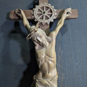 Rare & Unusual Carved Wooden Chinese 8 Spoke Wheel Crucifix (SOLD)
