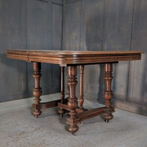 Unusual Antique Oak French Seven Leg Six Castor Extending Table (SOLD)