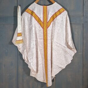 Vintage Rose-Hued Silk Chasuble with Ochre Orphrey & Maniple (SOLD)