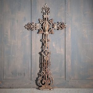 Large Antique French Cast Iron Marian Cross with Heart-Shaped Details (SOLD)