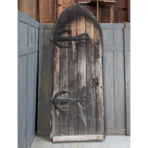 Antique Single Arch Plank Church Door with Steel Straps (SOLD)