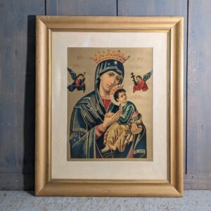 Extra Large Vintage Gold Framed Religious Lithograph 'Our Lady of Perpetual Help'