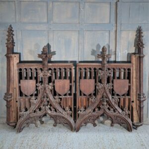 Fantastic Antique Highly Carved Gothic Oak Twin Panel Panelling Sections with Finials (SOLD)