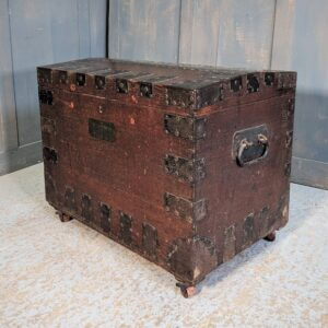 Antique Oak Steel Banded Silver Chest with Handles & Wheels (SOLD)