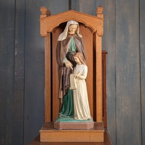 Mid Century Religious Statue of St Anne with Mary in Oak Niche (SOLD)