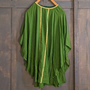 Simple 1950's Vintage Green Cotton Chasuble with Gold Yellow Orphreys