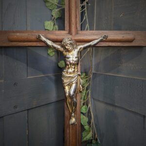 Mid Century Teak & Brass Tall Processinal Cross from Our Lady Star of the Sea (SOLD)