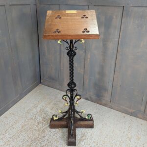 Heavy Antique Cast Iron & Oak Church Lectern from St Catherine's Maerdy