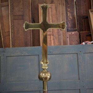 Antique Fine Large Brass & Oak Processional Cross & Stand from St David's, Wrexham (SOLD)