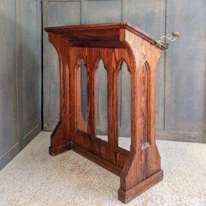 Large Welsh Pitch Pine Gothic Reading Desk Lectern Ambo with Adjustable Brass Candle Holders (SOLD)