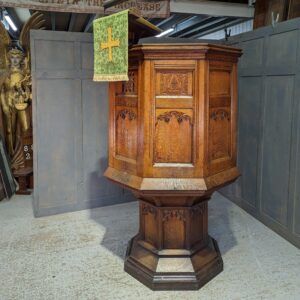 'There Shall be One Fold & One Shepherd' 1890's Welsh Oak Gothic Church Pulpit (SOLD)