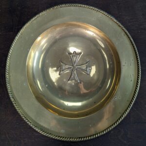 Simple Antique Brass St George's Cross Church Communion Plate (SOLD)